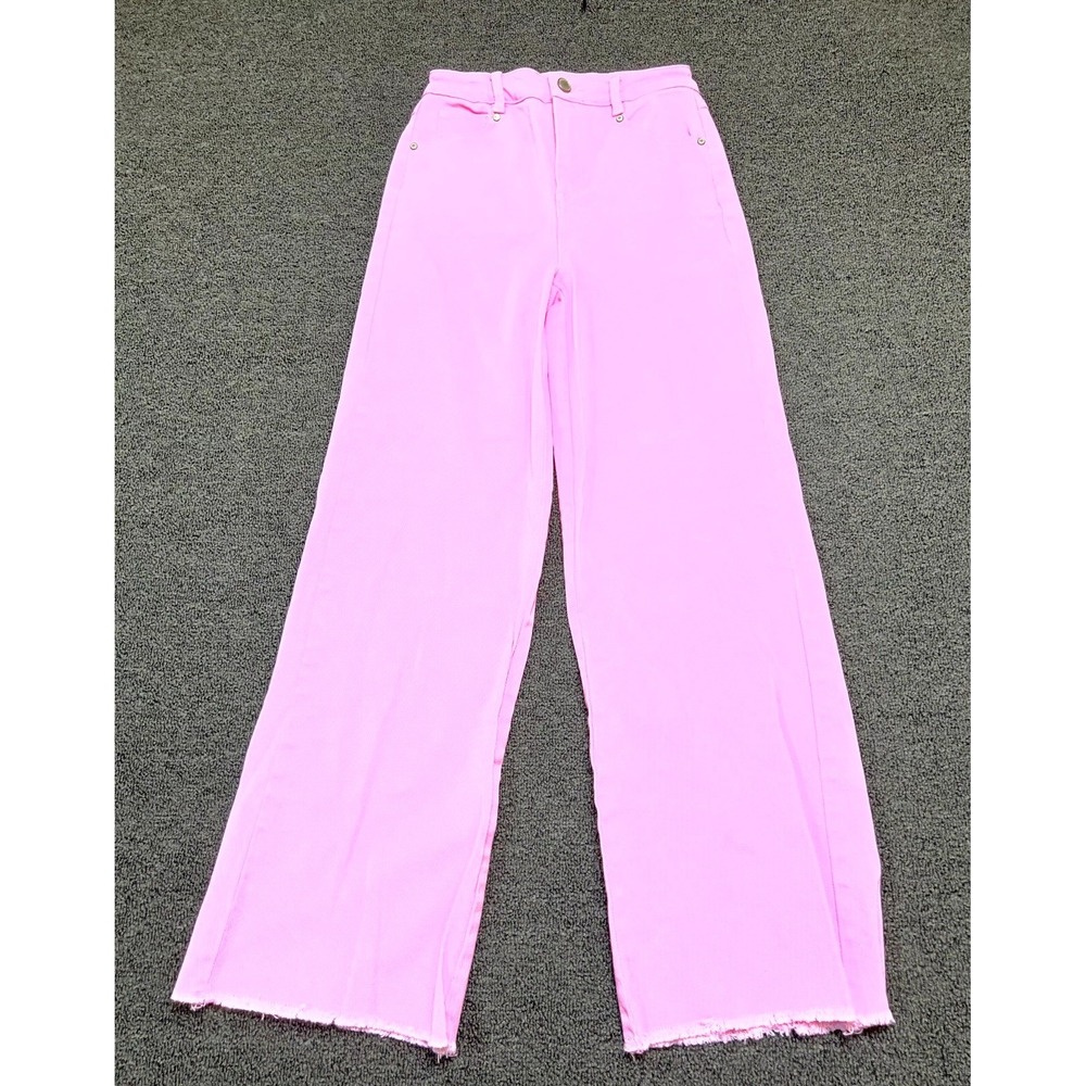 Copper Key Jeans Women's 1 Pink Denim Frayed Hem Comfort High Rise Straight Leg